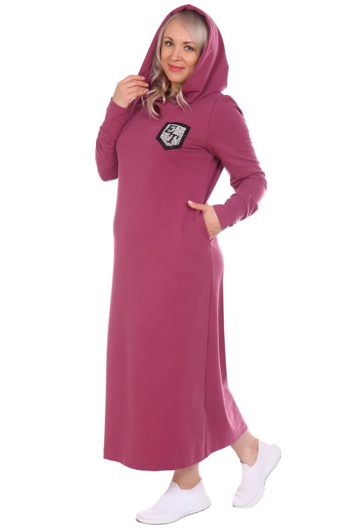 Фото товара 20264, длинное платье с капюшоном и карманами